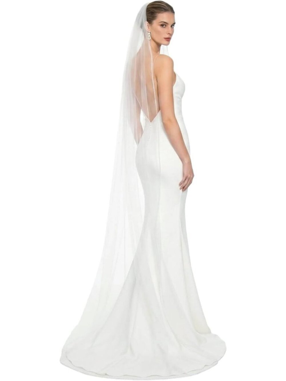 Fingertip Length Wedding Veil with Pearl Beaded Edge | Elegant Bridal Accessory